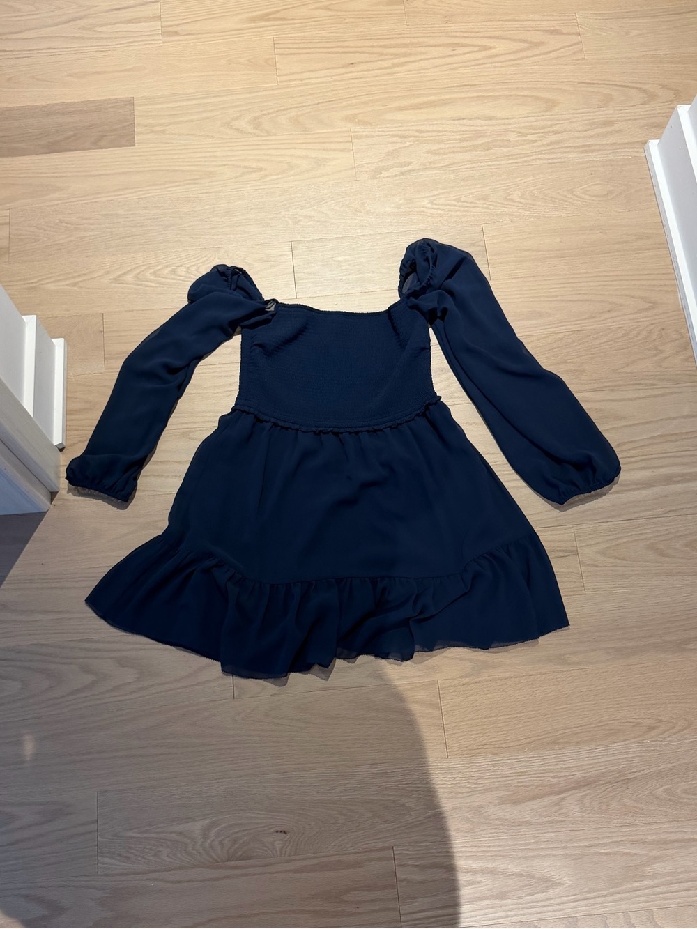 Aritzia Navy Long-Sleeve Ruffle Hem Dress